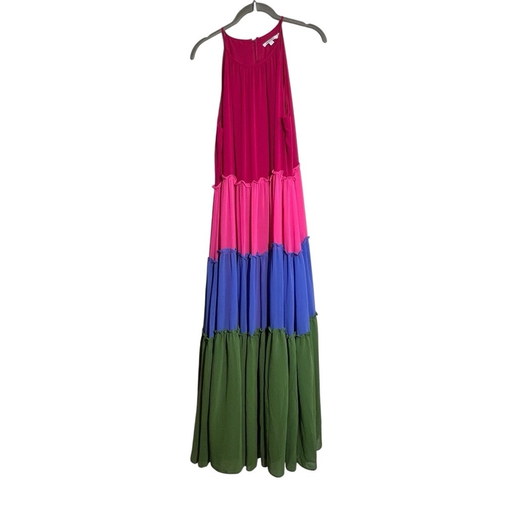 Chico’s Dress Womens Size 12 Colorblock Halter Maxi Lined Flowy Feminine